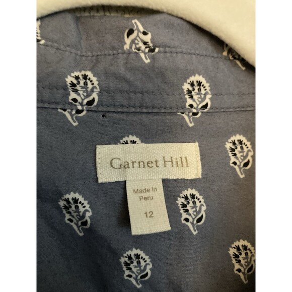 Garnet Hill 100% Organic Cotton Button Up Shirt 12 Women’s Blue Floral - Picture 4 of 9